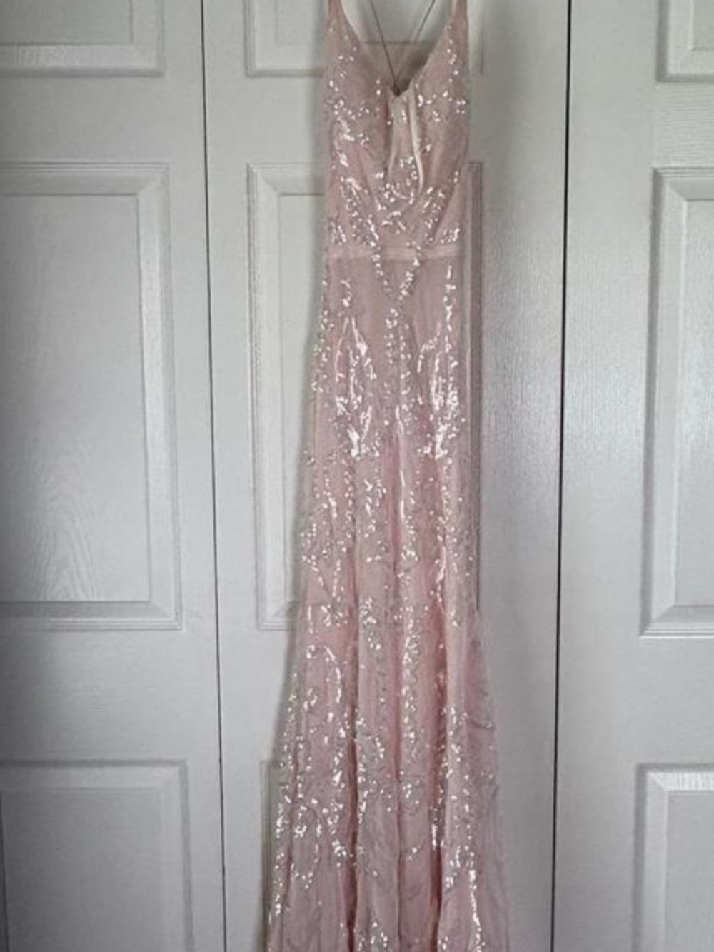Windsor Blush Pink Sequin V-Neck Prom Gown